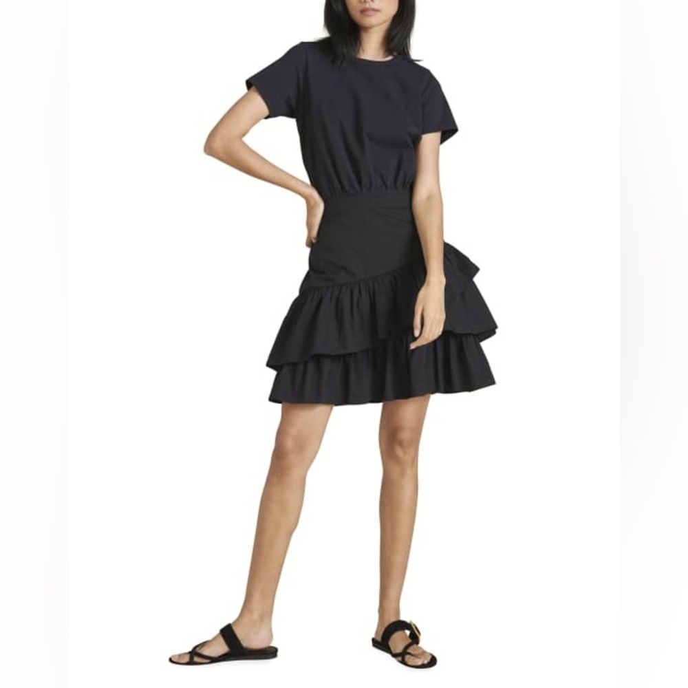 Veronica Beard Jeans 'Noha' Black Short Sleeve Mini Dress Size Small Ruffle